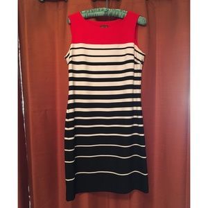 Black and white striped dress w/ red top